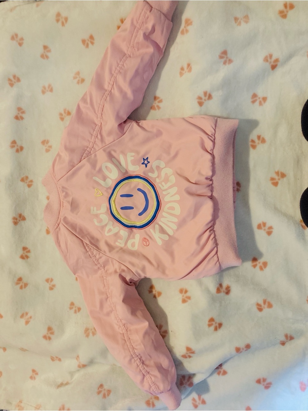 Pink Kids Jacket with Peace Love Kindness Graphic